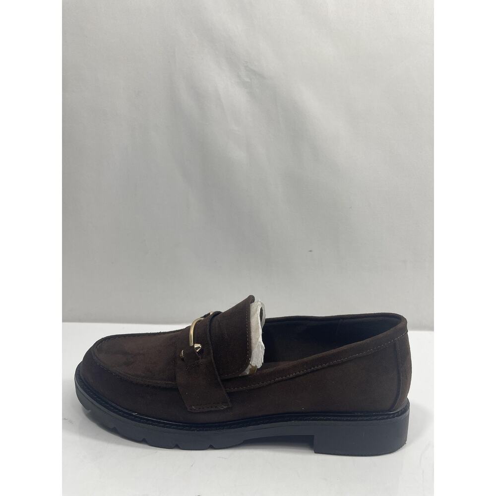 Anne Klein Akemme Shoes Womens Size 7.5W Brown Faux Suede Loafers Studded